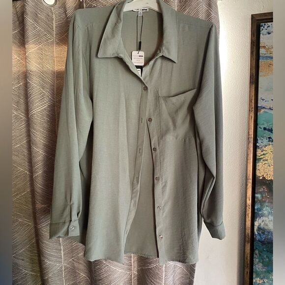 Fashion Nova Casual Brunch Short Shirt Set Light Green Size 1X 2 Pieces NWT - Picture 4 of 15